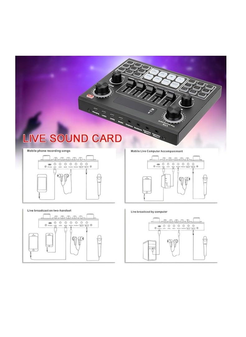 Houmt - Houmt V9 Live Sound Card Audio Interface Intelligent Sound Card for Singing Live Broadcasting/Recording Voice and Music Compatible with Computer and SmartPhone Volume Adjustable Mixer Hosting Speech - Image 1