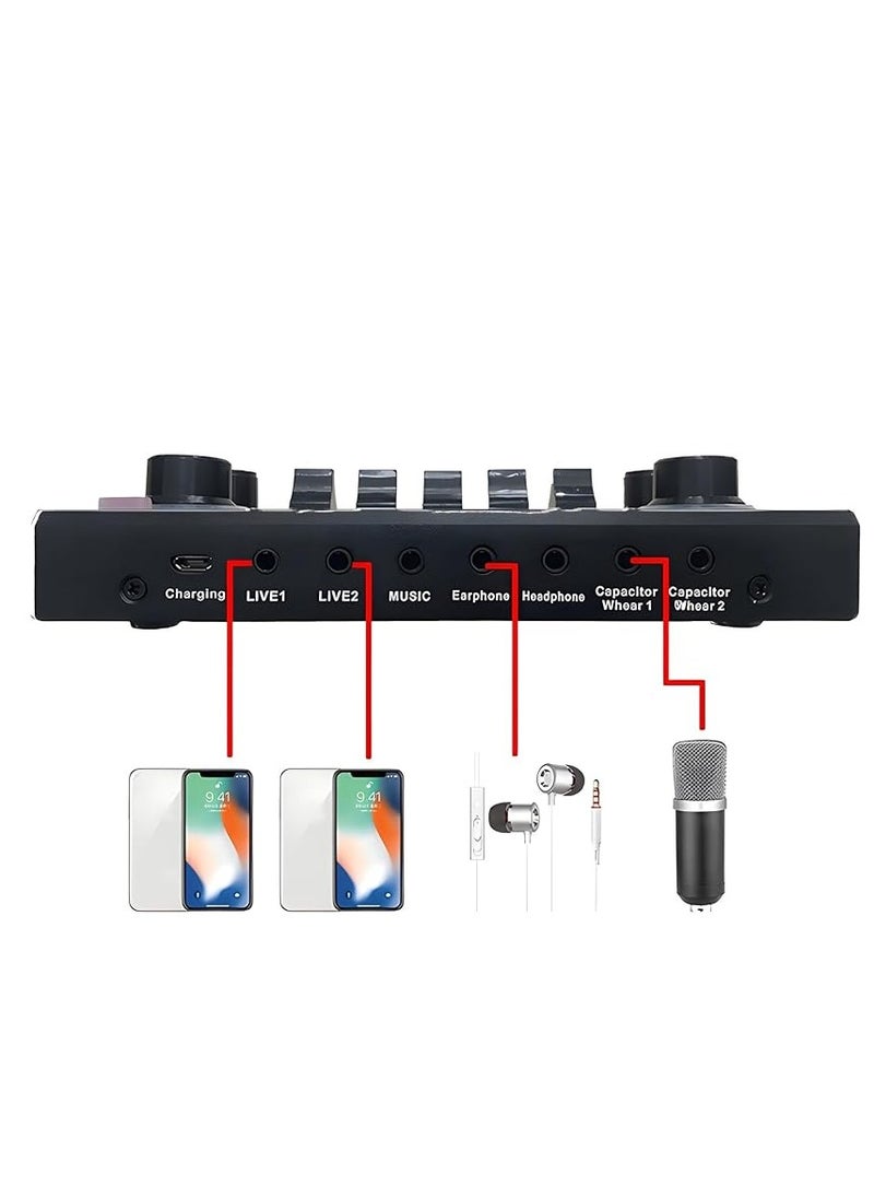 Houmt - Houmt V9 Live Sound Card Audio Interface Intelligent Sound Card for Singing Live Broadcasting/Recording Voice and Music Compatible with Computer and SmartPhone Volume Adjustable Mixer Hosting Speech - Image 1