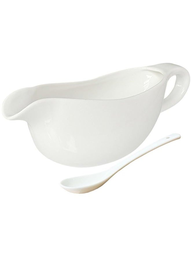 Qlans 20 OZ Gravy Boat - White Meat Sauce Boat With Spoon - Perfect for Gravy, Sauces and Syrups, Salad Dressings, Creamer, Broth, and More Server - Image 1