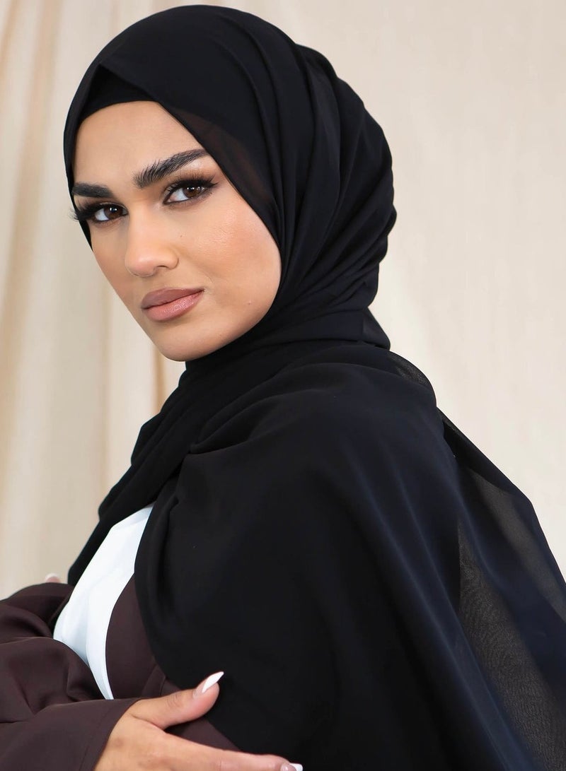 Sky cashmere Premium Chiffon Dujalil Hijab Made in Indonesia Black - Image 1
