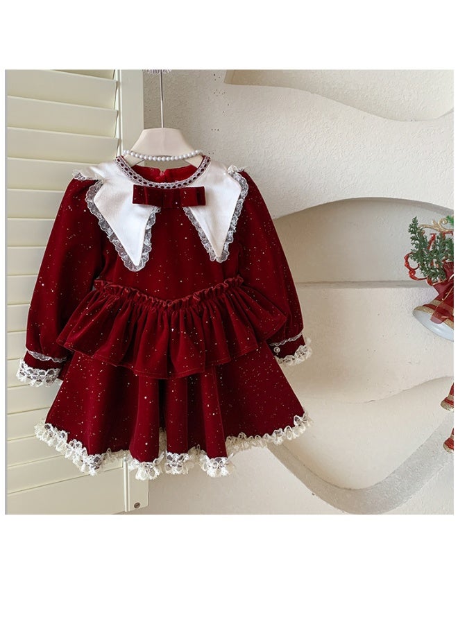 Girls' Autumn and Winter  Shiny Velvet Korean Thickened Fleece-lined New Year Princess Dress - Image 2