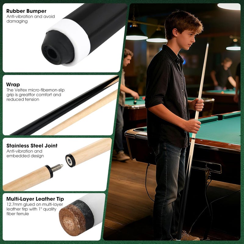 JX Pool Cues for Kids 36inch 58inch Shorty Cues Billiard House Cue Sticks for Child Hardwood Billiard Cue Sticks 13mm Glue-on Tips,Set of 2 - Image 2