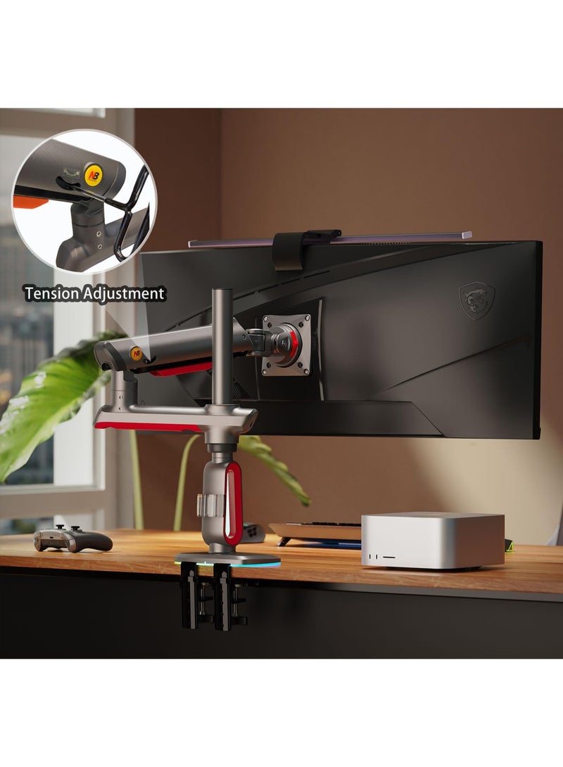 NB NORTH BAYOU Extra Height Gaming Monitor Arm – Fits 32 to 60 Inch Screens – Heavy Duty, Long Extension – Multi-Angle Adjustable with RGB Light – VESA 75/100 – Premium Aluminum Build - Image 1
