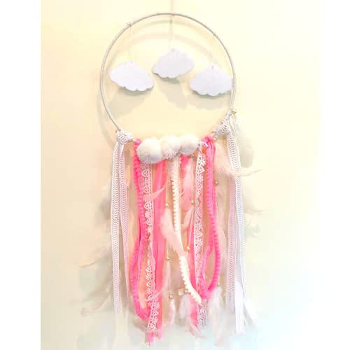 Rooh Dream Catcher ~ Pink Clouds with LED Lights ~ Handmade Hangings for Positivity (Can be Used as Home Decor, Gift, Wall Hangings, Meditation Room, Yoga Temple, Wind Chime & Feather Car Hanging) - Image 4