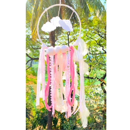 Rooh Dream Catcher ~ Pink Clouds with LED Lights ~ Handmade Hangings for Positivity (Can be Used as Home Decor, Gift, Wall Hangings, Meditation Room, Yoga Temple, Wind Chime & Feather Car Hanging) - Image 3