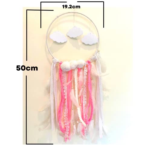 Rooh Dream Catcher ~ Pink Clouds with LED Lights ~ Handmade Hangings for Positivity (Can be Used as Home Decor, Gift, Wall Hangings, Meditation Room, Yoga Temple, Wind Chime & Feather Car Hanging) - Image 5