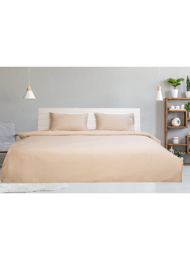 Hotel Linen Klub Hotel Linen Klub Queen Duvet Cover - 1 Piece, Luxurious 100% Cotton Sateen with 250 Thread Count, Stylish Classic Stripe Pattern with Button Closure, Size: 245 x 245 cm, Elegant Ivory Aesthetic  - Image 1