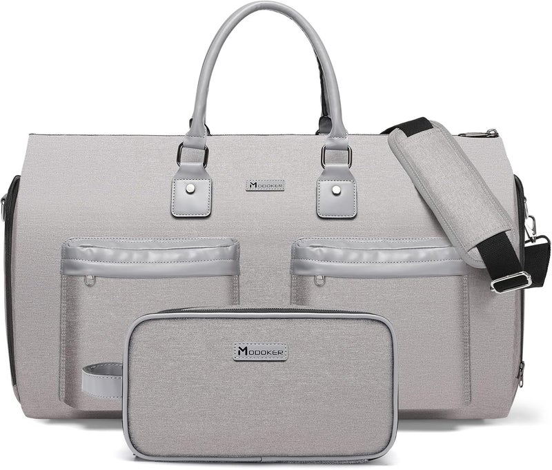 Modoker Convertible Garment Bag with Toiletry Bag, Carry on Garment Duffel Bag for Men Women - 2 in 1 Hanging Suitcase Suit Travel Bags, Light Grey - Image 1
