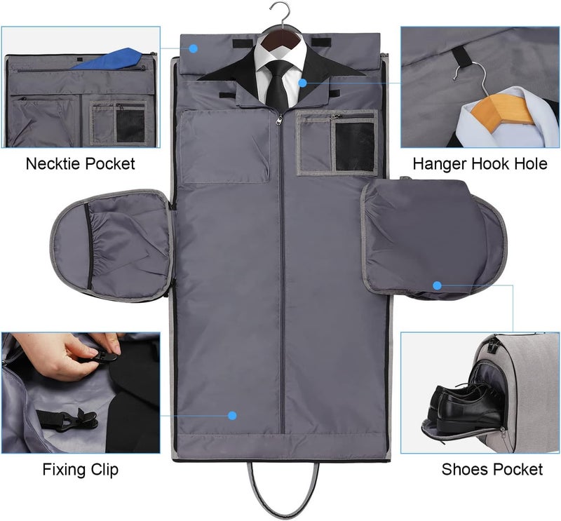 Modoker Convertible Garment Bag with Toiletry Bag, Carry on Garment Duffel Bag for Men Women - 2 in 1 Hanging Suitcase Suit Travel Bags, Light Grey - Image 5