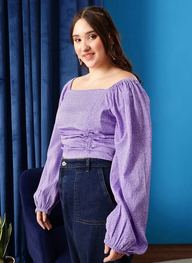 CURVY STREET Lavender Abstract Printed Ruched Top for Women