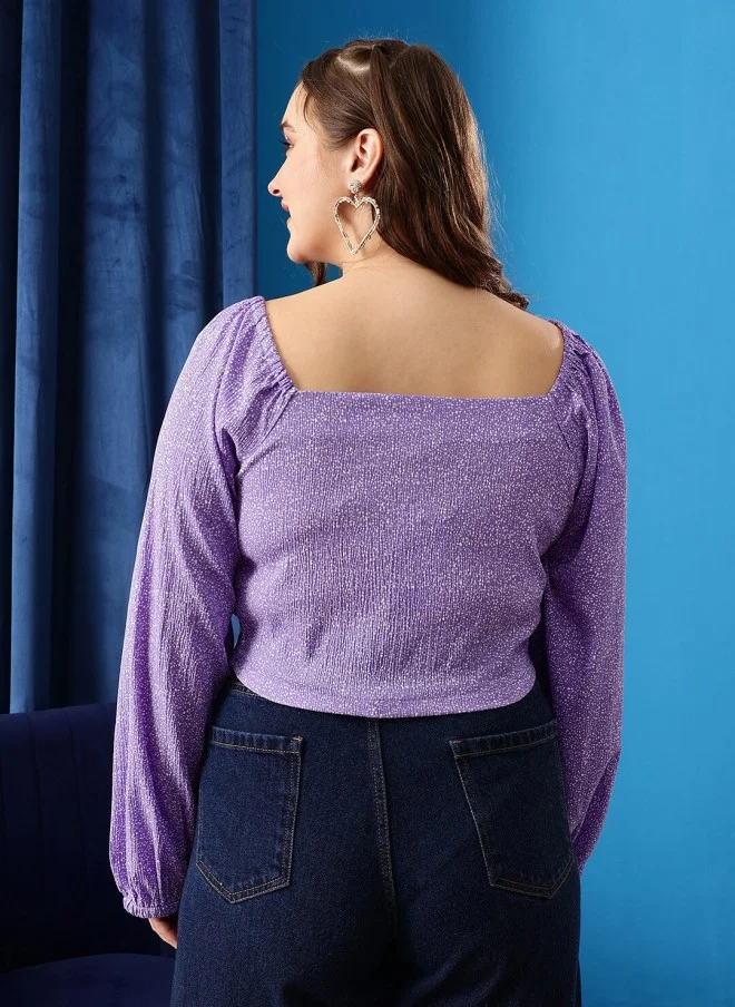 CURVY STREET Lavender Abstract Printed Ruched Top for Women