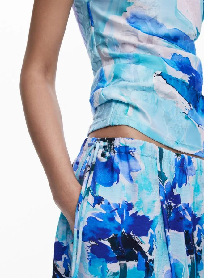 DESIGUAL Blue Floral A-Line Midi Skirt for Women | Best Price UAE