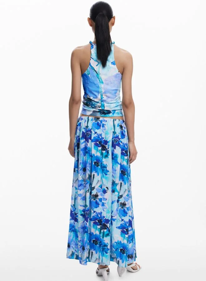 DESIGUAL Blue Floral A-Line Midi Skirt for Women | Best Price UAE