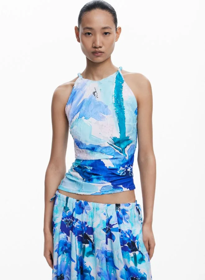 DESIGUAL Blue Floral A-Line Midi Skirt for Women | Best Price UAE