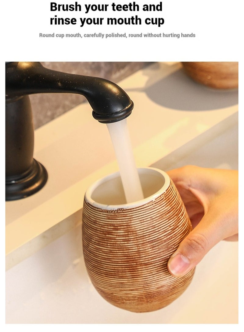 JiFENG مجموعة إكسسوارات حمام خزفية 5 قطع (موزع صابون، صحن صابون، حامل فرش أسنان وكوبين) - ديكور عصير لطاولة الحمام - Image 2