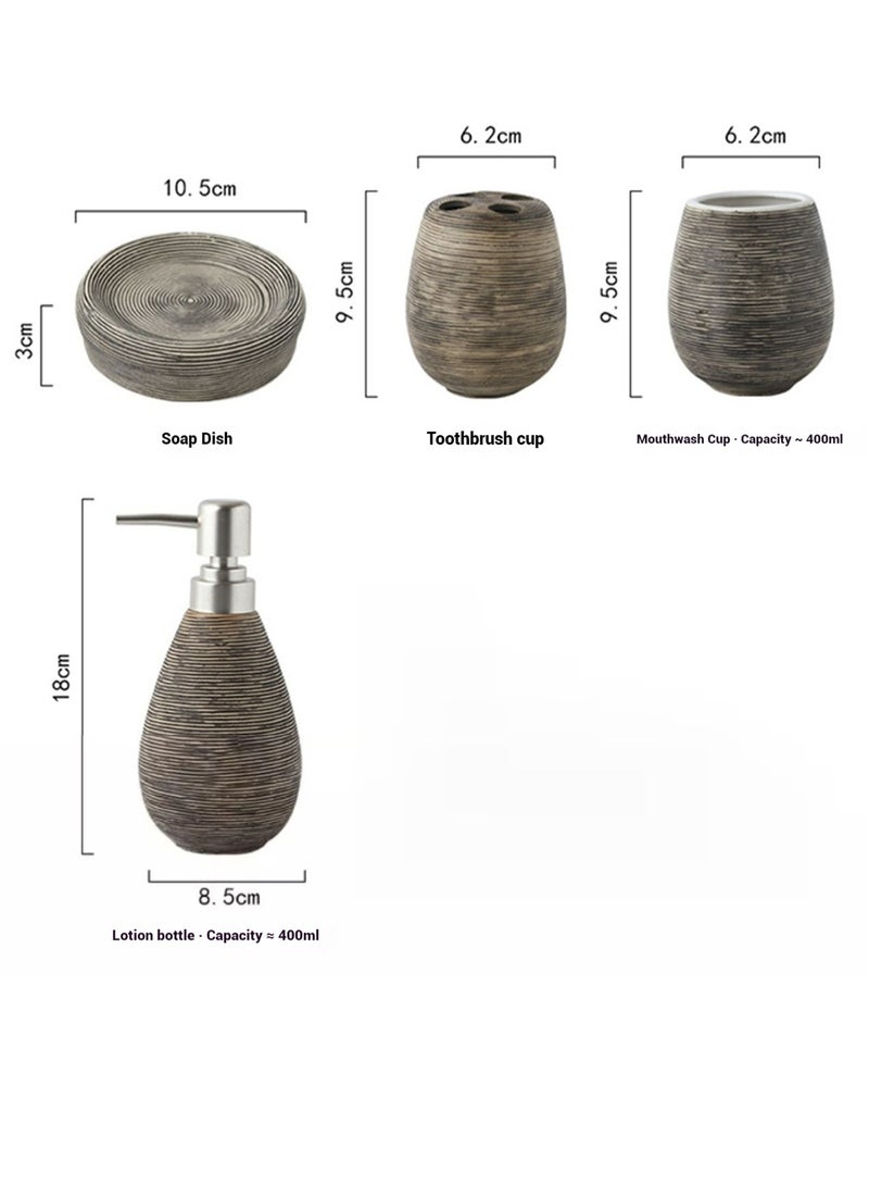 JiFENG مجموعة إكسسوارات حمام خزفية 5 قطع (موزع صابون، صحن صابون، حامل فرش أسنان وكوبين) - ديكور عصير لطاولة الحمام - Image 3