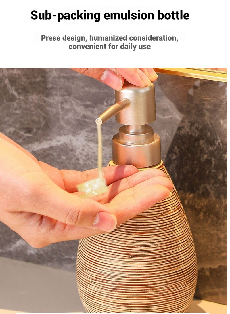 JiFENG مجموعة إكسسوارات حمام خزفية 5 قطع (موزع صابون، صحن صابون، حامل فرش أسنان وكوبين) - ديكور عصير لطاولة الحمام - Image 4