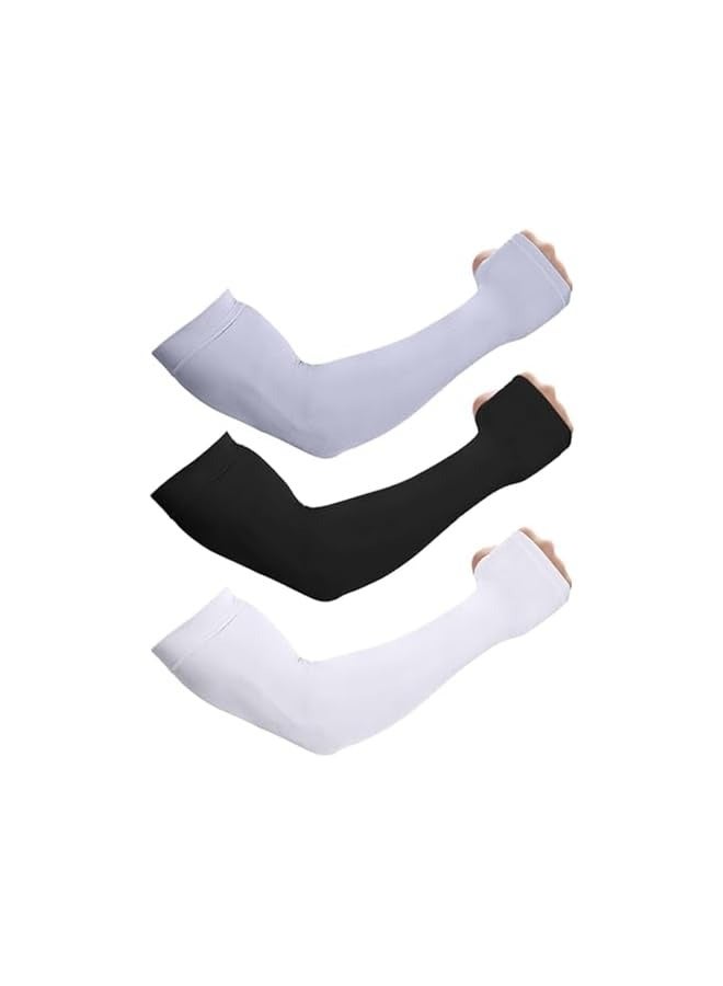 PROMASS Arm Sun Sleeves Compression, Arm Sleeves for Men Women with Thumb Hole, UPF 50 UV Sun Protection Cooling Compression Sleeves to Cover Arms, for Cycling, Driving, Outdoor Sports (3 Pair) - Image 1