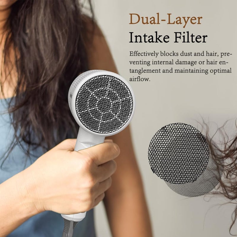 Oxsaytee Ionic Hair Dryer with Diffuser 250g Lightweight Professional Salon Hair Blow Dryer Foldable Design Negative Ion Professional Travel Hair Dryer with 1 Pouch Low Noise Hairdryer (White) - Image 2