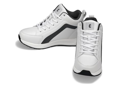 CALTO Men's Invisible Height Increasing Elevator Shoes - White Fashion Mid Top Basketball Sneakers - 3.2 Inches Taller - S23305- Size 9 D(M) US - Image 4