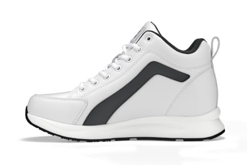 CALTO Men's Invisible Height Increasing Elevator Shoes - White Fashion Mid Top Basketball Sneakers - 3.2 Inches Taller - S23305- Size 9 D(M) US - Image 3