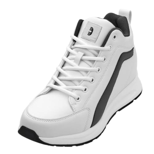 CALTO Men's Invisible Height Increasing Elevator Shoes - White Fashion Mid Top Basketball Sneakers - 3.2 Inches Taller - S23305- Size 9 D(M) US - Image 1