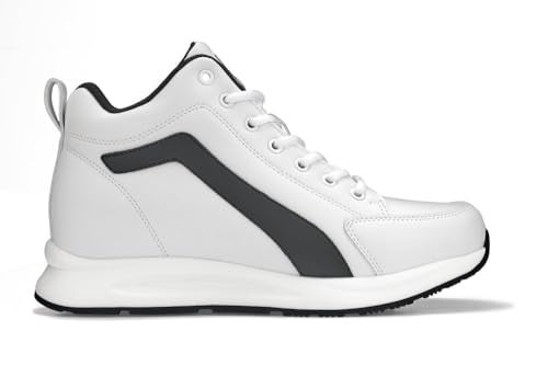 CALTO Men's Invisible Height Increasing Elevator Shoes - White Fashion Mid Top Basketball Sneakers - 3.2 Inches Taller - S23305- Size 9 D(M) US - Image 2