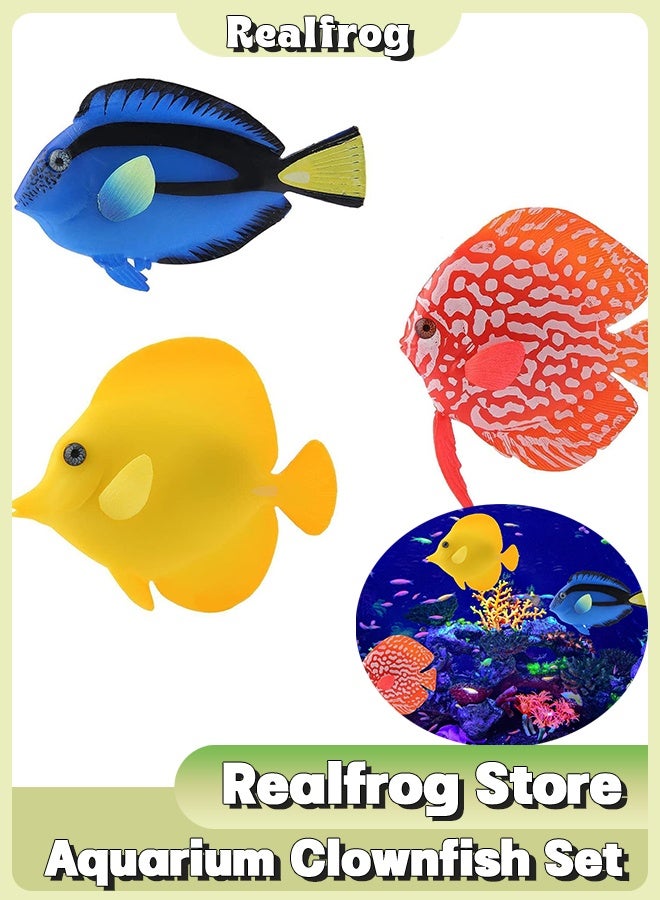 Realfrog 3PCS Artificial Aquarium Silicone Floating Glowing Clownfish Set, Underwater Saltwater Decor Ornaments for Fish Tank, Colorful Simulation Animal Decoration for Bowl,Swimming Fish Toy,Glowing Bath Toy - Image 1