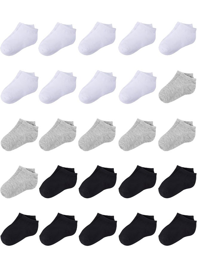 Duufin 25 Pairs Kids Ankle Socks Black White Gray Low Cut Half Cushion Socks Low Rise Ankle Sock for Kid Boys and Girl, 6-8X - Image 1