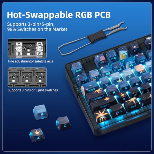 ZORNHER ZH980 Mechanical Keyboard,95% Blue Creamy Keyboard with Number Pad,Van Gogh's Starry Night Dye Sublimation PBT Keycaps,Creamy Sounding Linear Switches,Hot-Swappable,RGB Backlit - Image 5