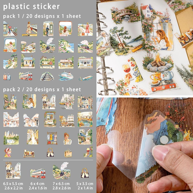 Mayplous Vintage Collage Kit - 4 Sets PET Landscape Stickers & 16 Retro Natural Papers, Travel Theme Camping City Country Decoration for Scrapbooking, Junk Journal, Diary & DIY Craft Projects (Sunny) - Image 2