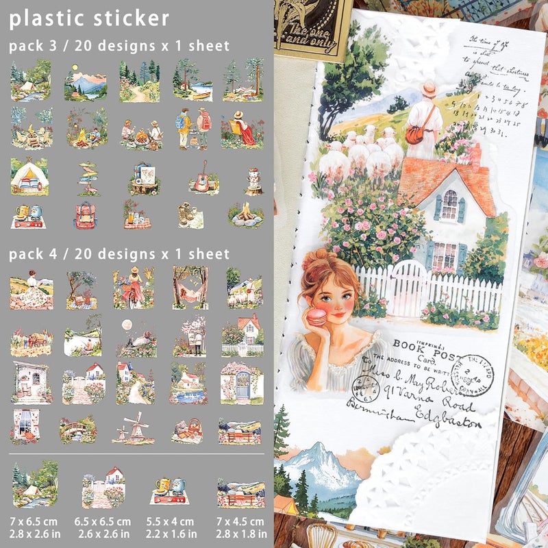Mayplous Vintage Collage Kit - 4 Sets PET Landscape Stickers & 16 Retro Natural Papers, Travel Theme Camping City Country Decoration for Scrapbooking, Junk Journal, Diary & DIY Craft Projects (Sunny) - Image 3