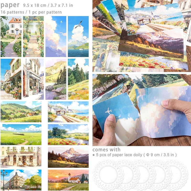 Mayplous Vintage Collage Kit - 4 Sets PET Landscape Stickers & 16 Retro Natural Papers, Travel Theme Camping City Country Decoration for Scrapbooking, Junk Journal, Diary & DIY Craft Projects (Sunny) - Image 4