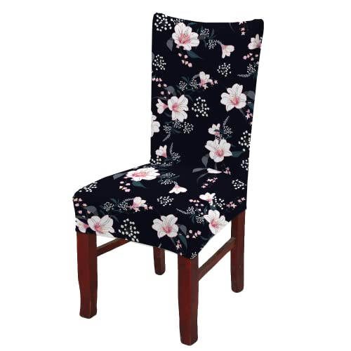 BRIDA® Polyester Spandex Stretchable Floral Geometric Printed Dining Chair Covers Elastic Chair Seat Case Protector, Slipcovers (4 Chair Cover, Black Flowers) - Image 4