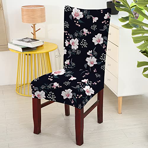 BRIDA® Polyester Spandex Stretchable Floral Geometric Printed Dining Chair Covers Elastic Chair Seat Case Protector, Slipcovers (4 Chair Cover, Black Flowers) - Image 3