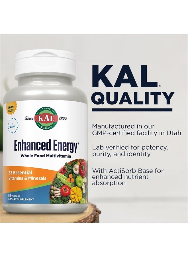 KAL Enhanced Energy Supplements, Once Daily Whole Food Multivitamin for Women and Men, Iron Free, 23 Essential Vitamins, Minerals, Super Foods, Digestive Enzymes, 60-Day Guarantee, 60 Serv, 60 VegTabs - Image 4
