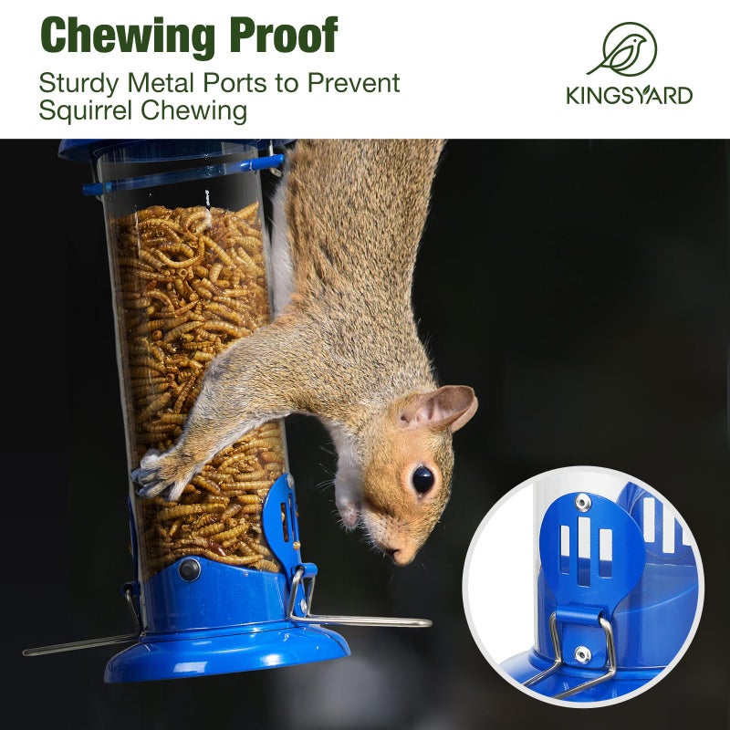 Kingsyard Upgraded Bluebird Feeder for Outdoors Hanging, Metal Mealworm Tube Bird Feeder with Widen Perch for Wild Birds, Squirrel Chew Proof, Easy to Refill & Clean(Blue) - Image 4