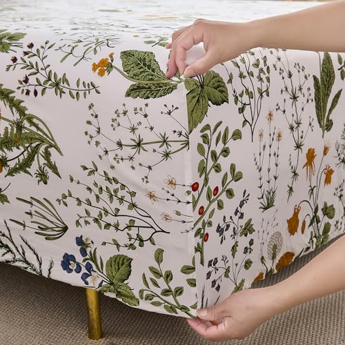Cozaline 100% Cotton Sheet Set King Size – 4-Piece Vintage Green Floral Bedding Set, Soft Breathable Percale Weave, Deep Pocket Fitted Sheet 17.5", Crisp Cool Feel, Refined Botanical Elegance - Image 5