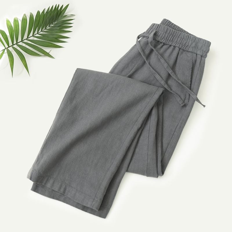 Japanese Style Retro Linen Pants Men'S Summer Lightweight Breathable Loose Straight Dose Cotton Linen Casual Pants Plus Size - Image 1