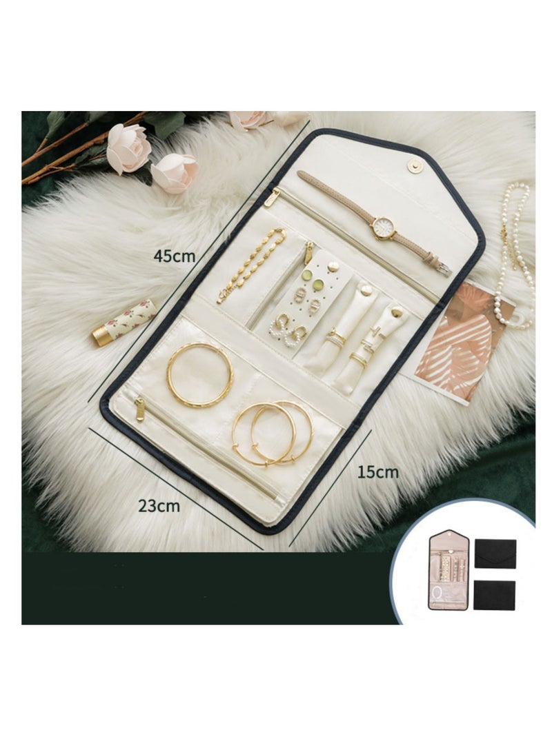 NOVOLAN Portable Jewelry Bag, Travel Jewelry Organizer, Fabric Jewelry Storage Pouch, Separate Compartments for Necklaces, Earrings, Bracelets, Rings, 45x23cm Unfolded, Foldable Easy Packing (black) - Image 5