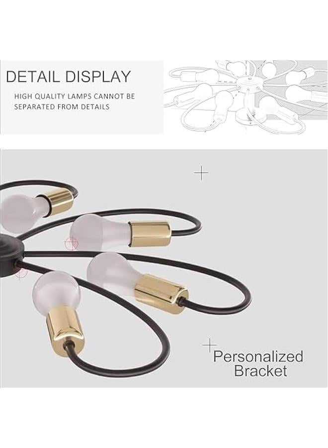 MIXDE 8-Light Semi Ceiling Lights Fixture, Industrial Modern Sputnik Chandelier Fixture, Black Semi Flush Mount Mid-Century Pendant Light for Dining Room Bedroom Kitchen Island (Bulbs Not Included) - Image 4