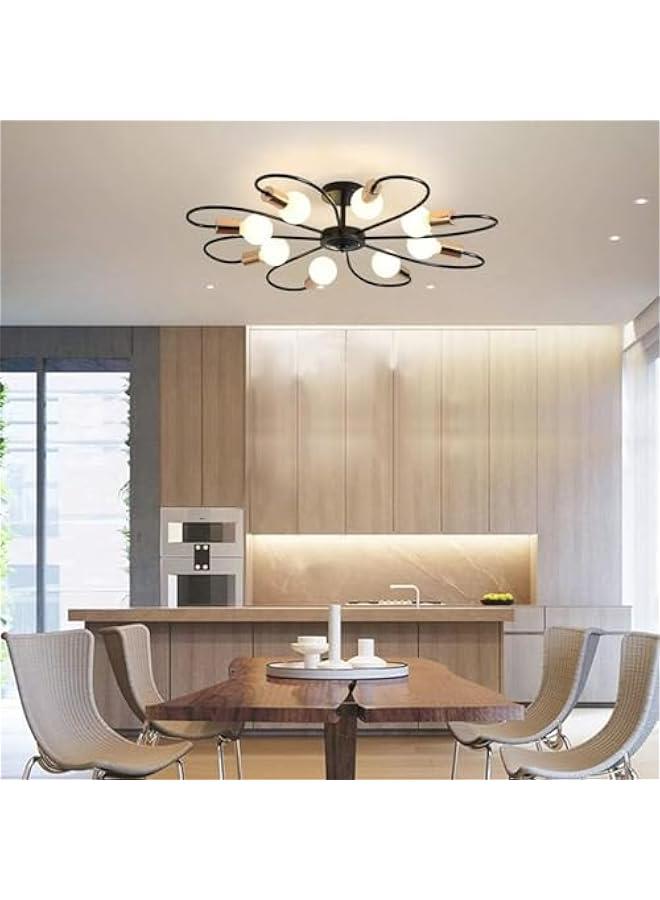 MIXDE 8-Light Semi Ceiling Lights Fixture, Industrial Modern Sputnik Chandelier Fixture, Black Semi Flush Mount Mid-Century Pendant Light for Dining Room Bedroom Kitchen Island (Bulbs Not Included) - Image 5