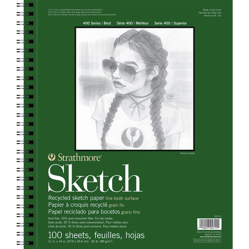 Strathmore 400 Series Sketch Pad, Recycled Paper, 11x14 inch, 100 Sheets - Artist Sketchbook for Drawing, Illustration, Art Class Students - Image 1