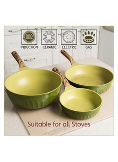 Four Seasons FOUR SEASONS Olive Green Wood Fry Pan, 28cm, Suitable for induction & all stoves, Ultra Non-stick with added Durability, 100% Safe PFOA Free, DIE-Casting & Super Megastone Coating, Made in Korea  - Image 4