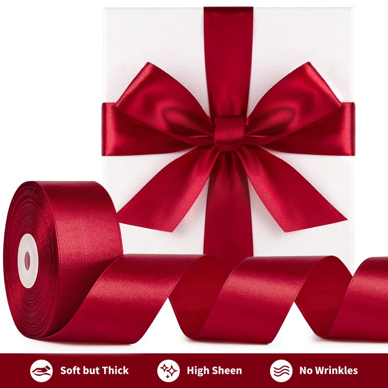 Mauproy 1-1/2 Inch Wide Wine Red Satin Ribbon, 50 Yards Solid Polyester Fabric Ribbon for Roses Making, Gift Wrapping, Mother's Day, Wedding Decorations, Crafts, Bows - Image 3