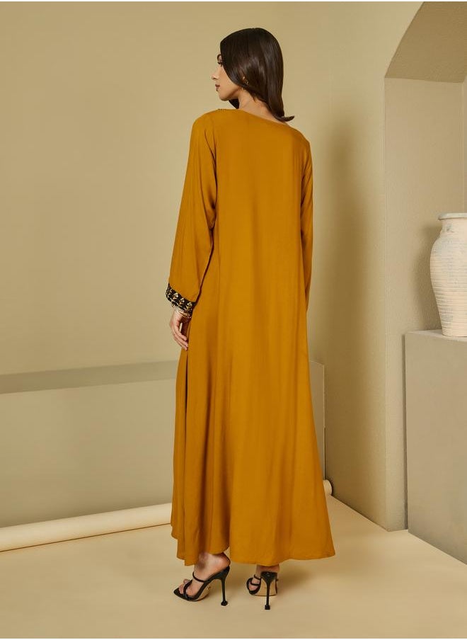 Styli - Styli Embroidered Patch Work V Neck Jalabiya - Image 1