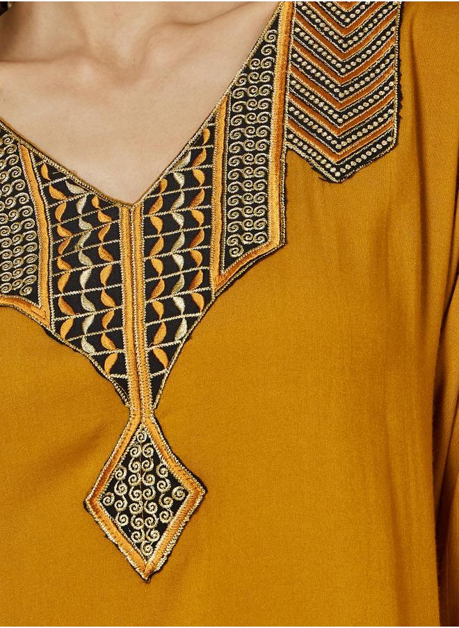 Styli - Styli Embroidered Patch Work V Neck Jalabiya - Image 1
