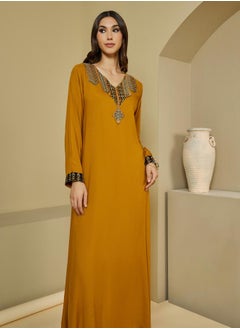 Styli Embroidered Patch Work V Neck Jalabiya  - Image 1