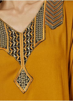 Styli Embroidered Patch Work V Neck Jalabiya  - Image 2