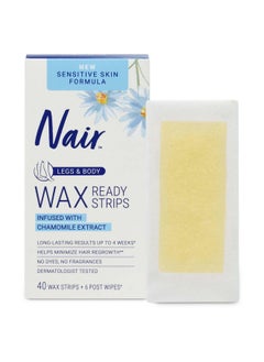 Nair Nair Sensitive Hair Remover Wax Ready Strips, Legs and Body Hair Removal Wax Strips, 40 Count  - Image 1